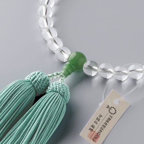 Buddhist Altar Shop Takita Shoten Kyoto Buddhist Prayer Beads for Women, Genuine Crystal and Indian Jade Beads, 8mm Beads, Silk Tassel with Head, Pray