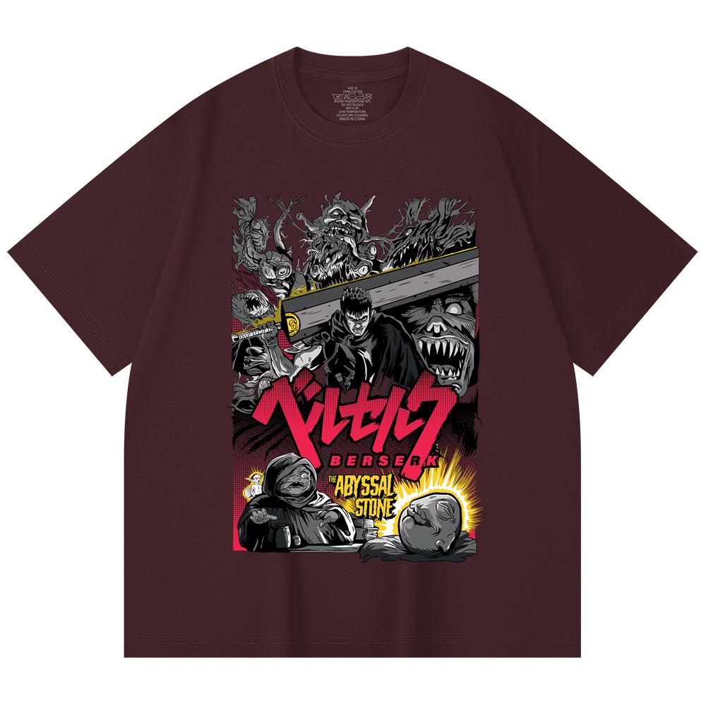 

230 Gsm 100% Cotton Berserk V3 Abyssal Stone Print Unisex Heavy Cotton T Shirt 2XL вина червоного кольору