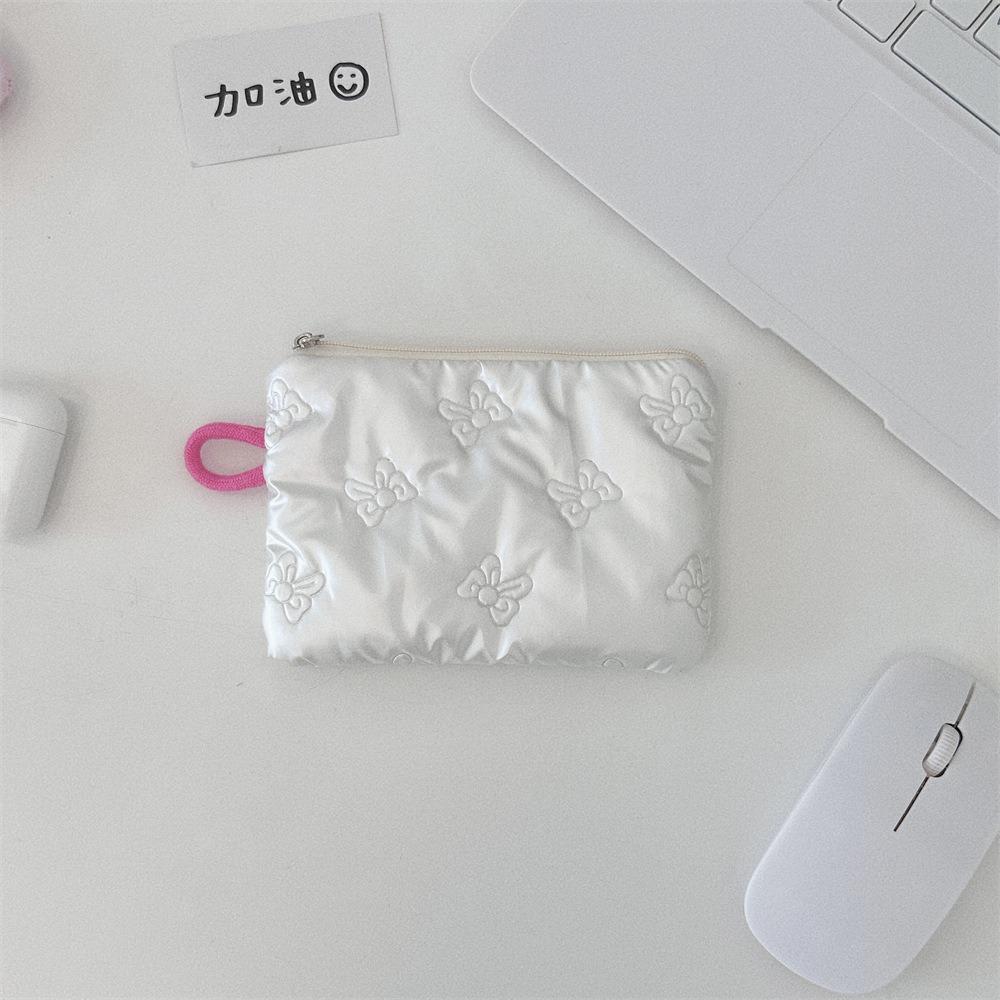Silver Bow Pattern Coin Purse Women's Earphone Coins Keys Wallet Organizer Zipper Pouch Cosmetic Bag New