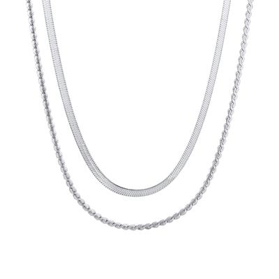 Necklace for Double Stainless Fashion Gift Women, Silver, Chain, Steel, Hypoallergenic, Jewelry, (SILVER)