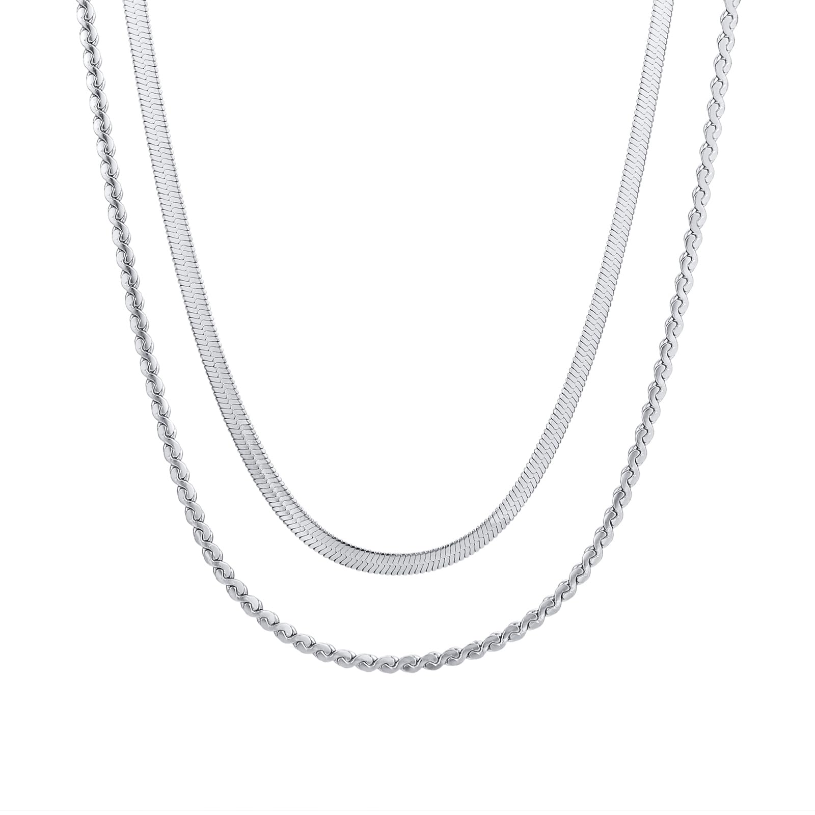 

Ожерелье для двойной нержавеющей моды подарок [Rockyu] Женщины, Серебро, Цепочка, Сталь, Гипоаллергенный, Ювелирные изделия, (СЕРЕБРЯНЫЙ)