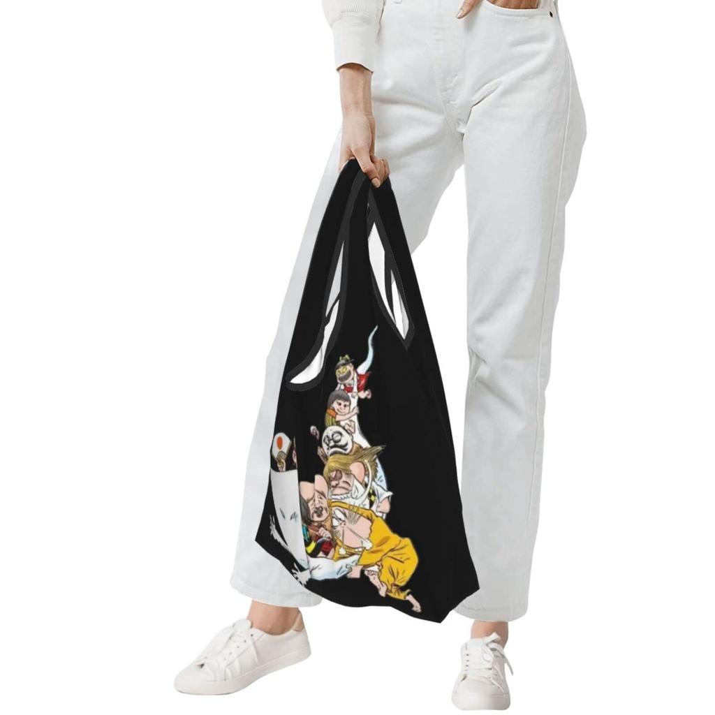 Gegege no Kitaro eco bag, large capacity foldable eco bag, popular lightweight waterproof shopping bag, stylish multi-functional tote bag for women an