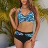 Women Sexy Bikini Set Two Pieces Swimsuit Fashion Push Up Floral Printed Split Swimsuit Bikini Suit Female Beach Halter Swimwear