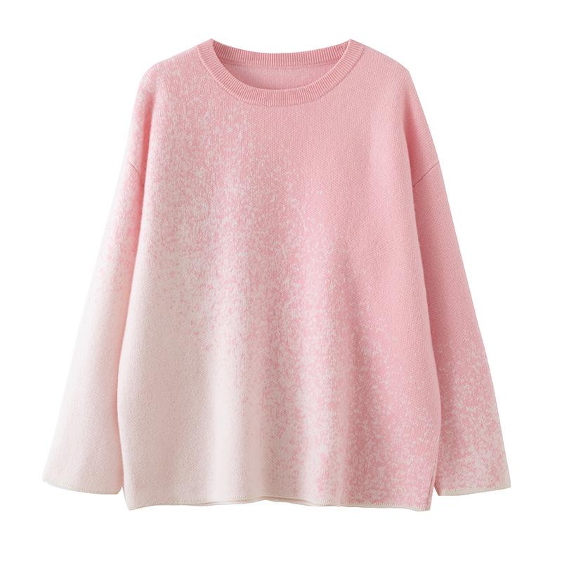 Women's Lazy Style Pure Cashmere Sweater with Colorful Dot Gradient