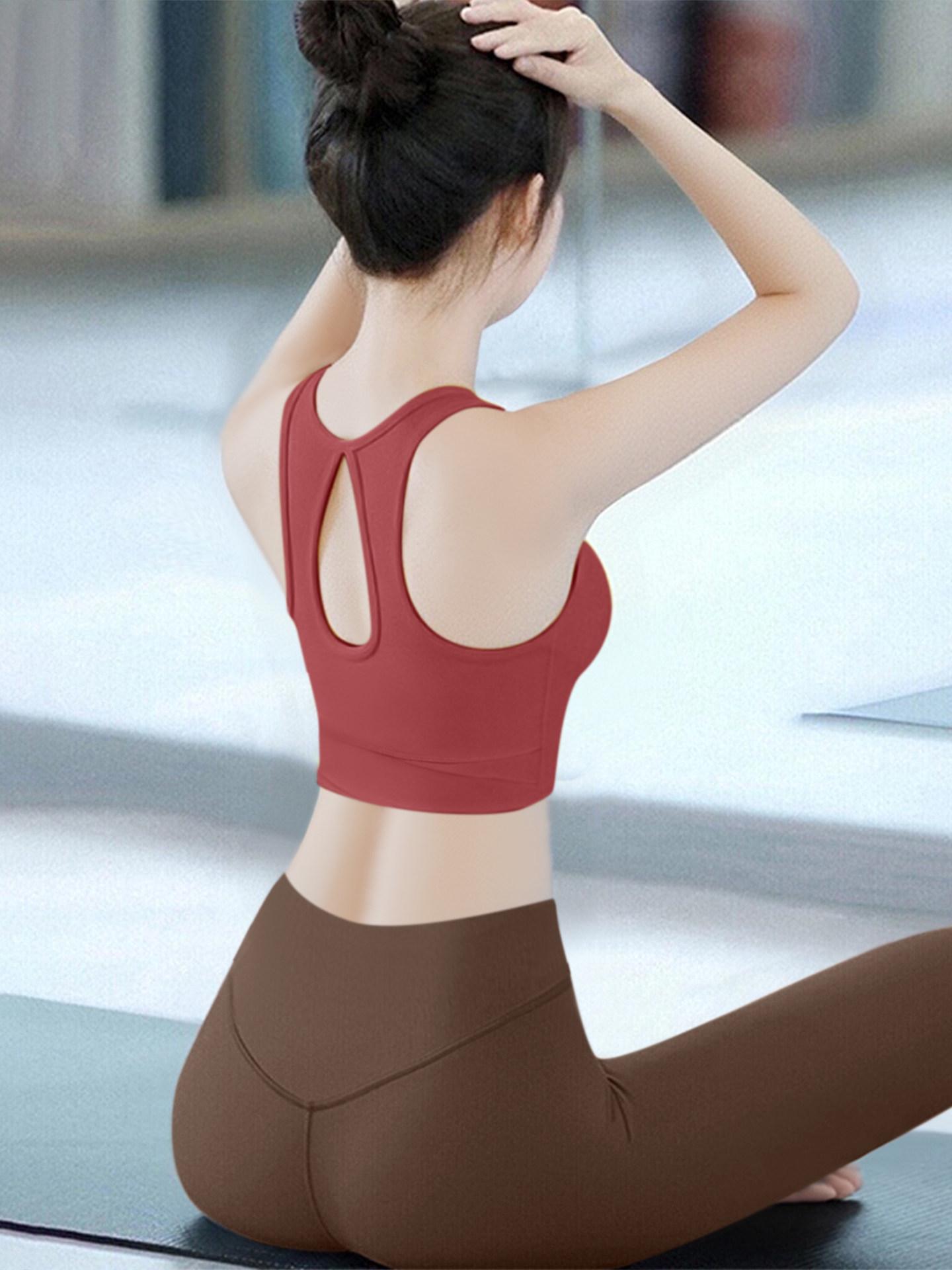 

2026 Ударопрочный спортивный бюстгальтер без спинки с фиксированной чашкой для женской йоги, пилатеса и фитнеса XL (120-135 cm)