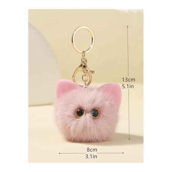 [Coyoohouse] Fluffy Plush Keychain Cat Fluffy Cute Bear Design with Strap Backpack/Bag Accessory Perfect Christmas/Children's Day Gift Fashion Key