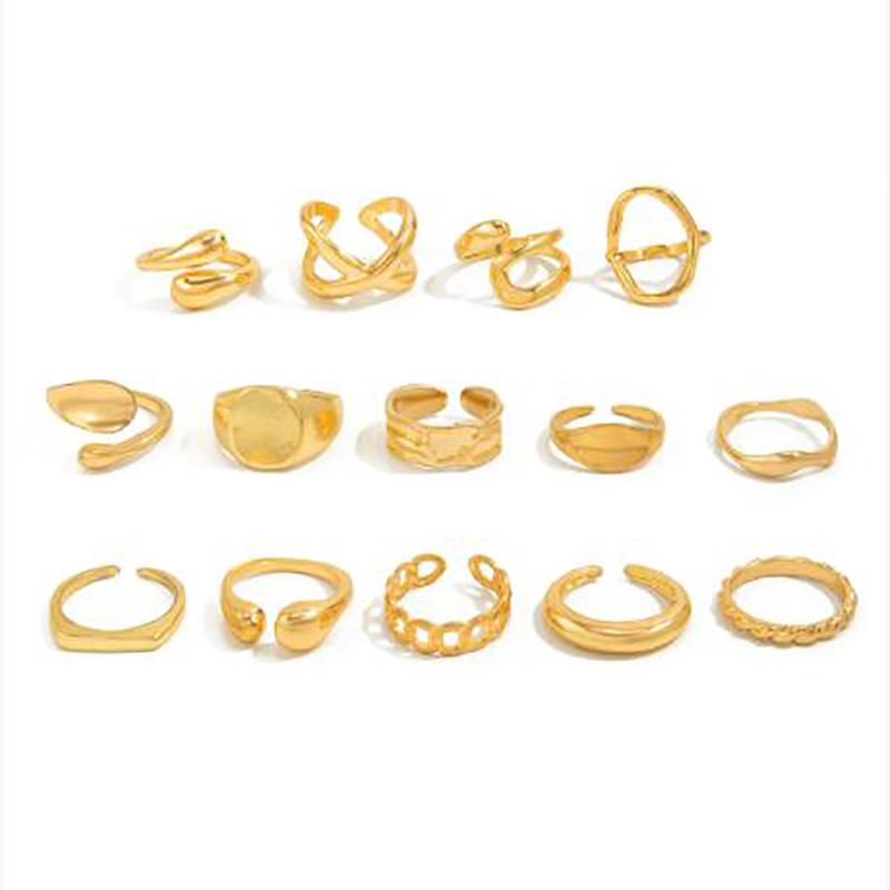 Salircon 14 Pcs/Set Anneaux Ouverts Géométriques Irréguliers Exagérés en Forme de Goutte d'Eau pour Femmes Hommes Anneau de Doigt Punk Bijoux de Mode pour Fête Cadeaux