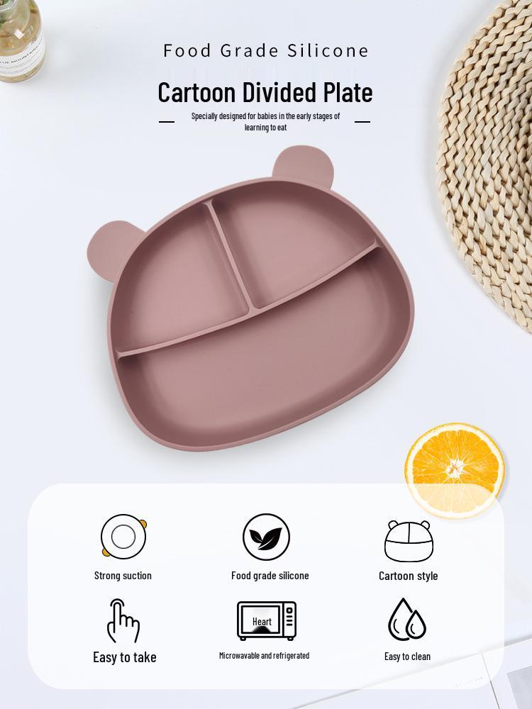 Silikon Bär Unterteilter Teller mit Saugfuß - Verbrühschutz, Sturzsicher Babygeschirr