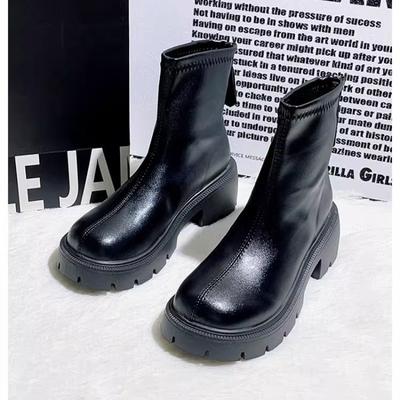 Thick-soled Martin Boots Women's Autumn and Winter New Bare Boots Elastic Thin Boots Retro Brown Short Boots Women