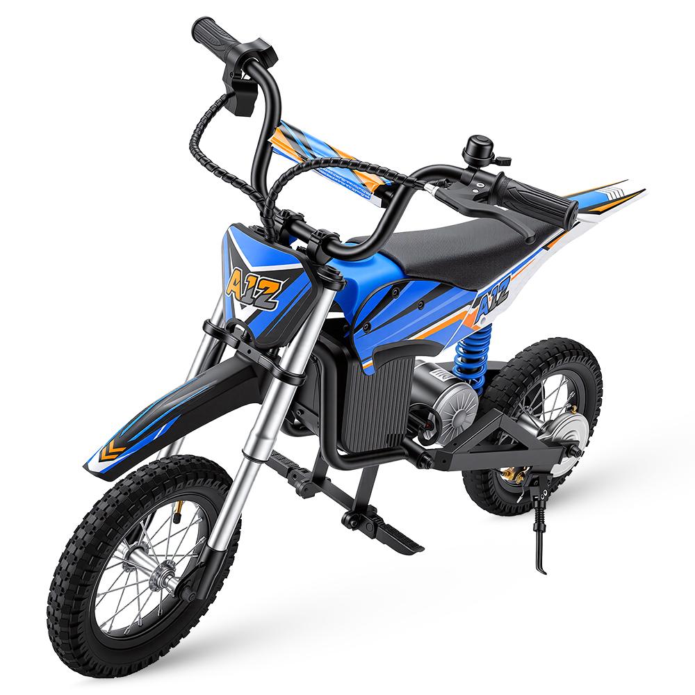 iScooter A12 Kids Electric Dirt Bike , 12" Pneumatic Tires, Front & Rear Suspension
