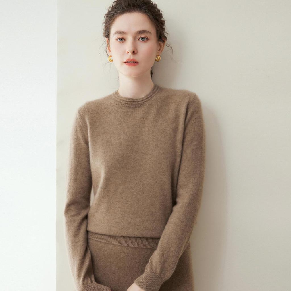 Lekasha Women's 100% Cashmere Puff Sleeve Round Neck Knit Base Layer