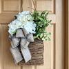 Faux Hydrangea Door Hanger Basket Wreath Spring Summer Artificial Flower in Wicker Basket with Bow Front Door Hanging Flower Basket for Home Farmhouse