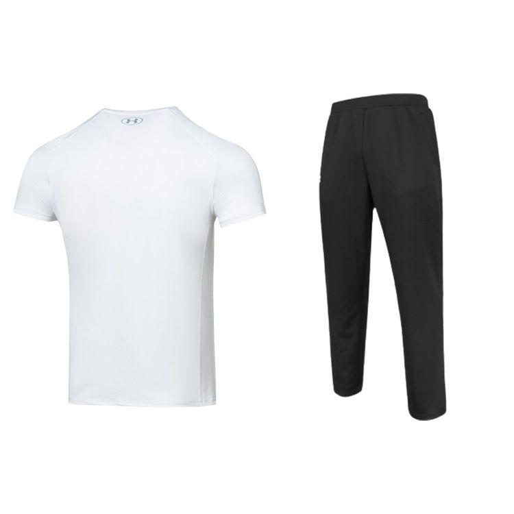 Under Armour Logo Print Crew Neck Short Sleeve T-Shirt And Solid Color Drawstring Mid Waist Knit Pants Casual Sports Set 23500506-100+21500737-001