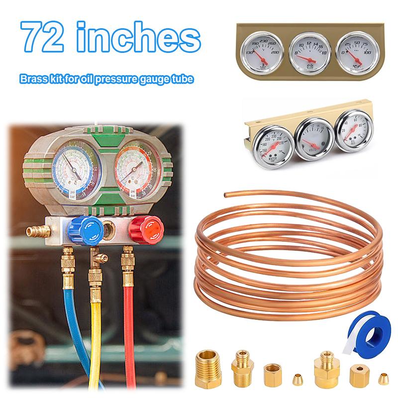 72 Inch Mechanical Oil Pressure Gauge Tubing Kit 1/8 Diameter Oil Pressure Line Kit with 1/8 NPT Fittings