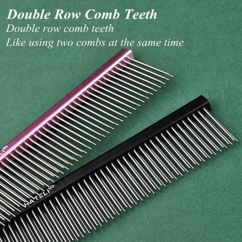 Dog Grooming 2 Row Comb Groomer Cat Stainless Steel Groomer Pets Combs Hairbrush Dog Grooming Combs Dog Hair Care Styling Comb