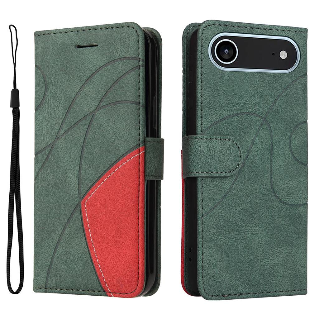 For iPhone 17 Air Leather Phone Case Stand Wallet with Bi-colour Splicing Design