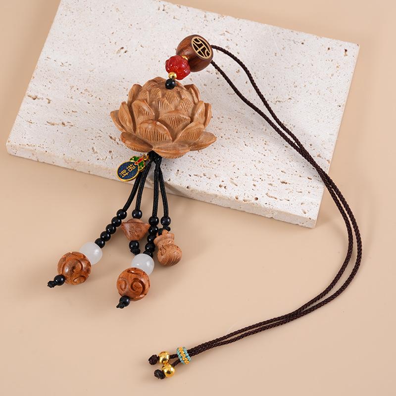 Lotus Car Hanging Ornament Peace Blessing Beaded Tassel Pendant Rearview Mirror Decor  Charm For Auto Interior Festival Gift