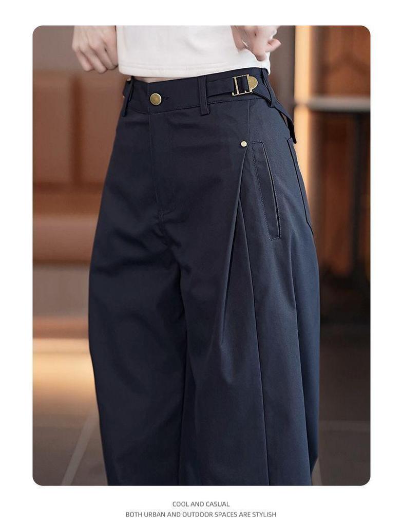 Women's Retro Casual Wide-Leg Cargo Pants - 2026 Spring/Autumn High-Waisted, Slimming, Floor-Length Banana Pants