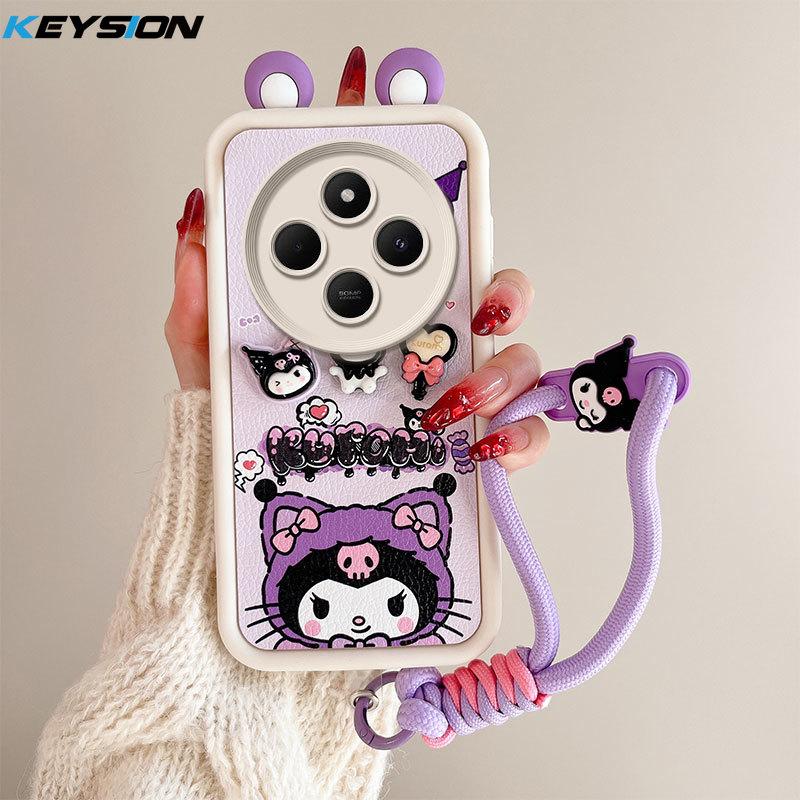 KEYSION Husă cu desene animate 3D cu ureche drăguță pentru Redmi 14C cu brățară Husă din spate a telefonului, rezistentă la șocuri, din silicon moale pentru Xiaomi POCO C75