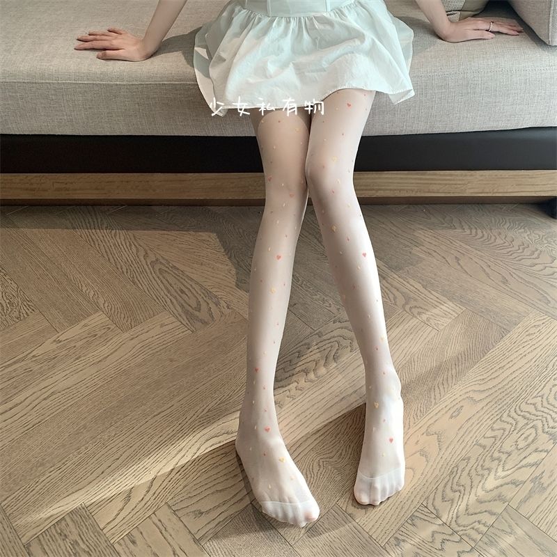 Sexy Love - Heart - Patterned Sheer Covered - Yarn Pantyhose Thin Jacquard - Knit Pantyhose with Love - Heart Pattern Cute Stockings for Girls