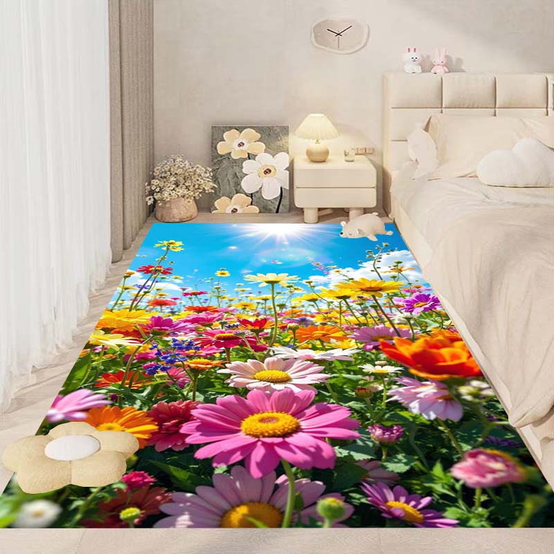 This New, Fresh Daisy Print Rug Is Suitable for Decorating Bedrooms, Living Rooms, Kitchens, Gardens, Balconies, and Sunrooms.