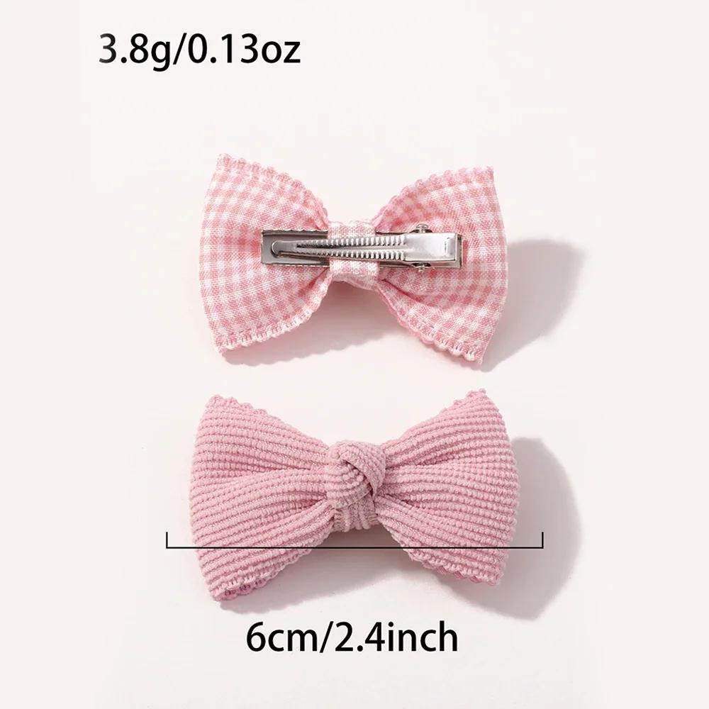 6pcs/Set Sweet Solid Color Cotton Plaid Hair Bows for Baby Girls Handmade Bowknot Hair Clips Headwear Hairpin Accessories