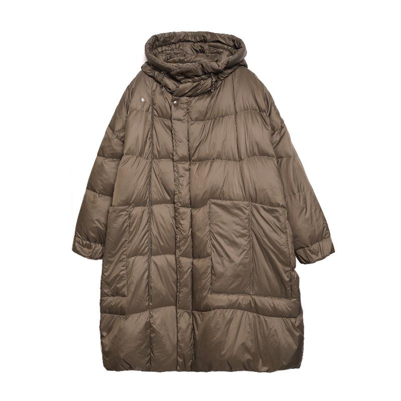 Winter Walking Quilt Down Jacket Thickened Long White Duck Down Hooded Down Large Size Warm Winter Clothing
