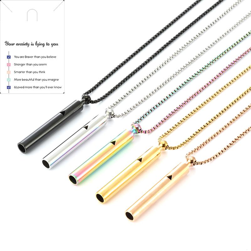 Stainless Steel Mindful Breathing Whistle Necklace Anxiety Relief Necklace For Anxiety Stress Panic Meditation Tools