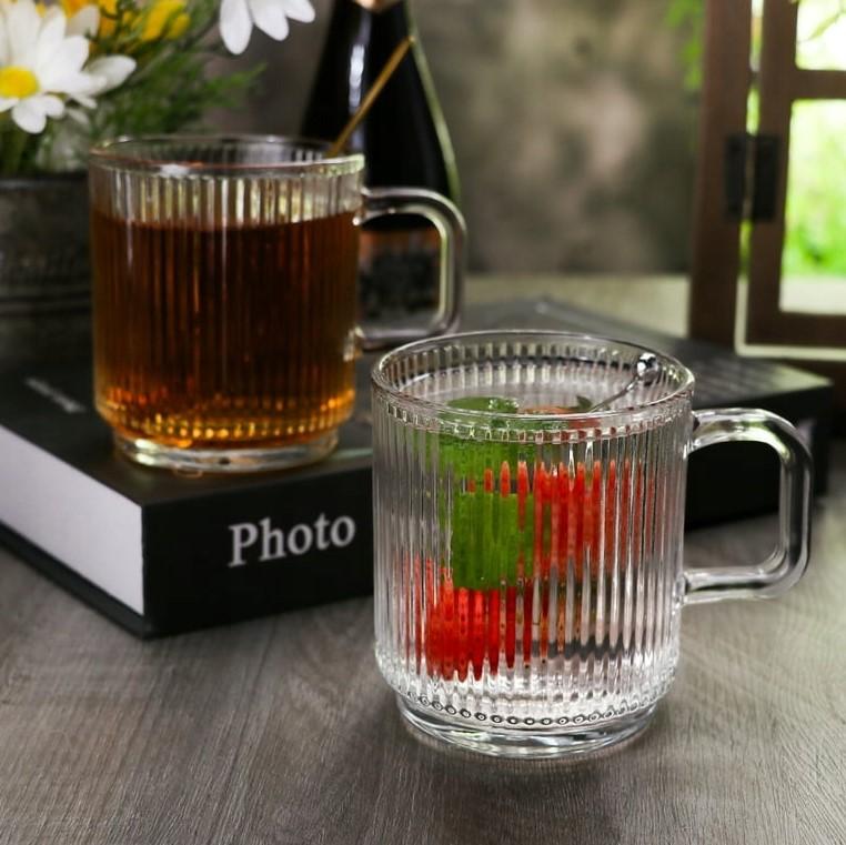 Glasses, mugs with handles for coffee and tea LUXITO STRIPS 360ml, set of 6
