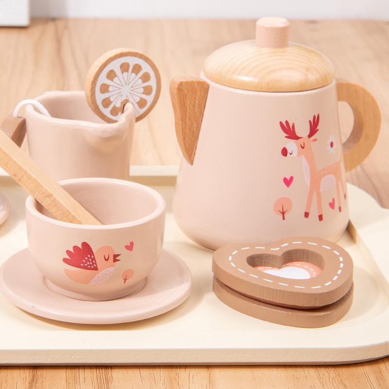 Children's Simulation Play House Afternoon Tea Set Interactive Game Tea Set Cognitive Role Playing Wooden Educational Toy