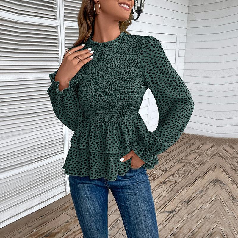 Clothing Fashion Casual Tops Shirts Fashionable Casual Temperament Spring and Autumn Multi-color Women's Mid-collar Printed Long-sleeved Shirt Women