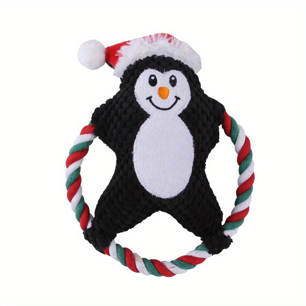 Festive 1pc Christmas Dog Plush Toy Set with Squeaker - Santa, Penguin & Gingerbread Man-Shaped Chew Toys for All Breeds