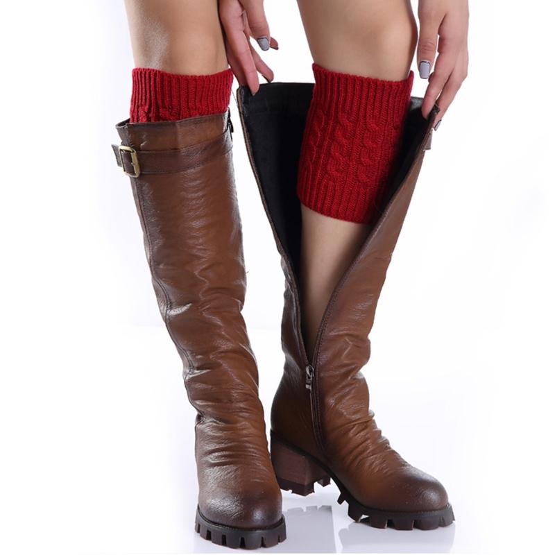 Women Winter Cable Knitted Leg Warmers Socks Solid Color Twist Braided Crochet Pattern Short Boot Cuffs Cover Toppers