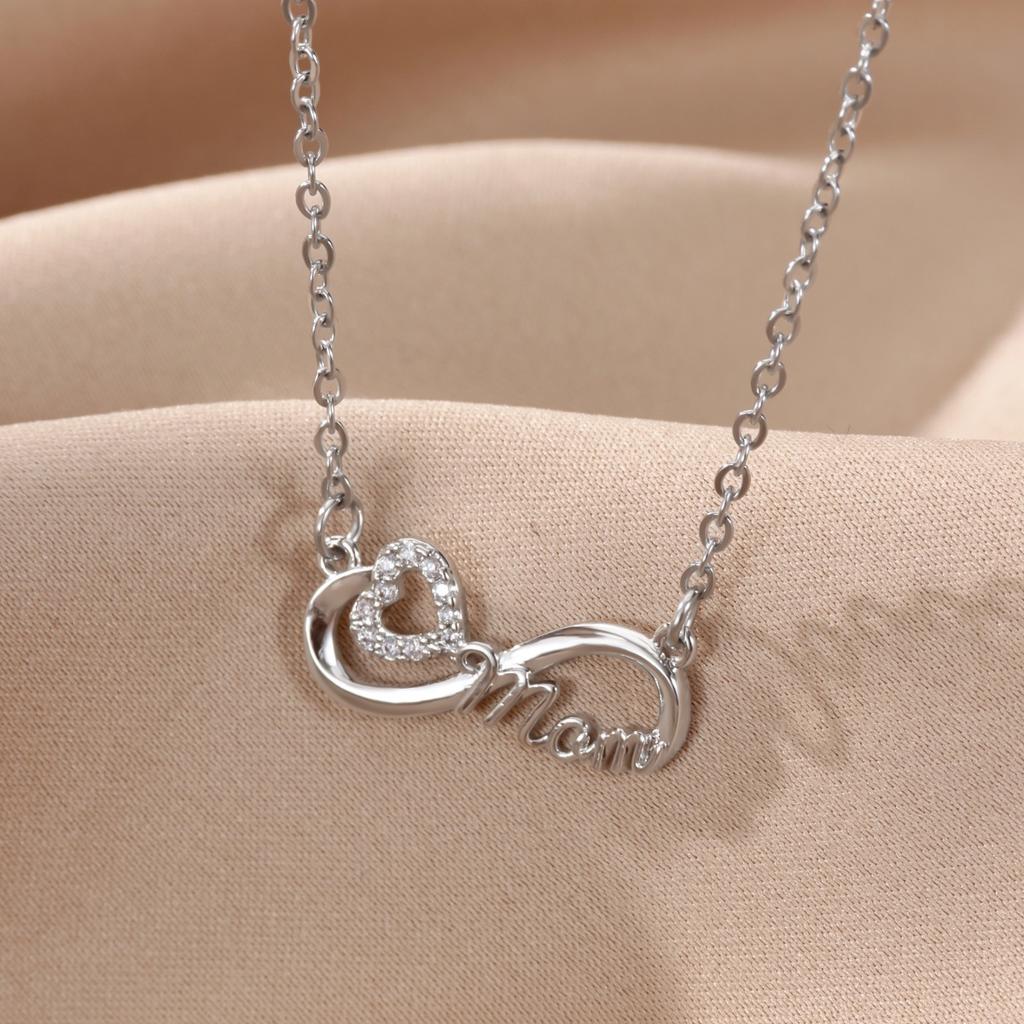 Dainty Heart Zircon & Infinite Symbol & Mom Stainless Steel Necklace for Women 18K Gold-plated Necklaces Jewelry Accessories BFF