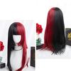 Harajuku-style GAL-kei women's full wig, long, straight, black, red, and double-colored, Lolita style.
