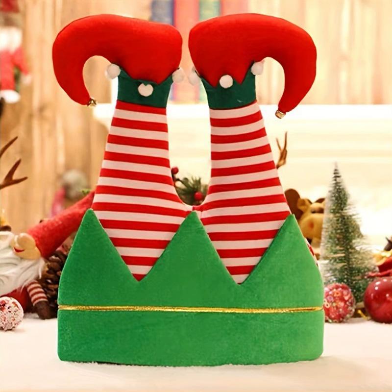 1PC Funny Hats Party Hats Christmas Hats Unisex Santa Pants Hat Vibrant Red Elf Santa Hat Costume Accessories Long Striped