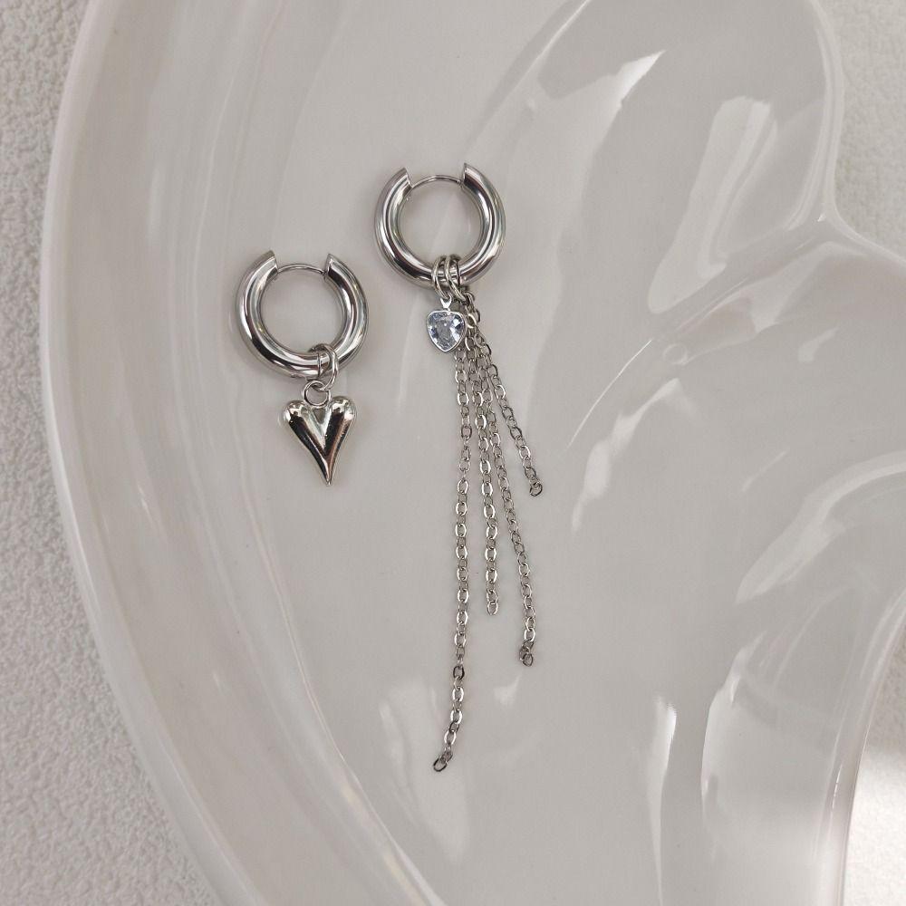 2Pcs Stainless Steel Chain Hoop Earrings Piercing Earrings  Ear Jewelry Accessories
