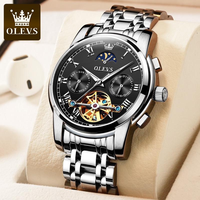 Oulisi Men's Automatic Moon Phase Skeleton Watch
