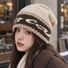 Autumn and Winter Advanced Sense Contrasting Color Flanging Wool Blended Stacking Hat Retro Warm Ear Protection Small Knitted Cold Hat Woman