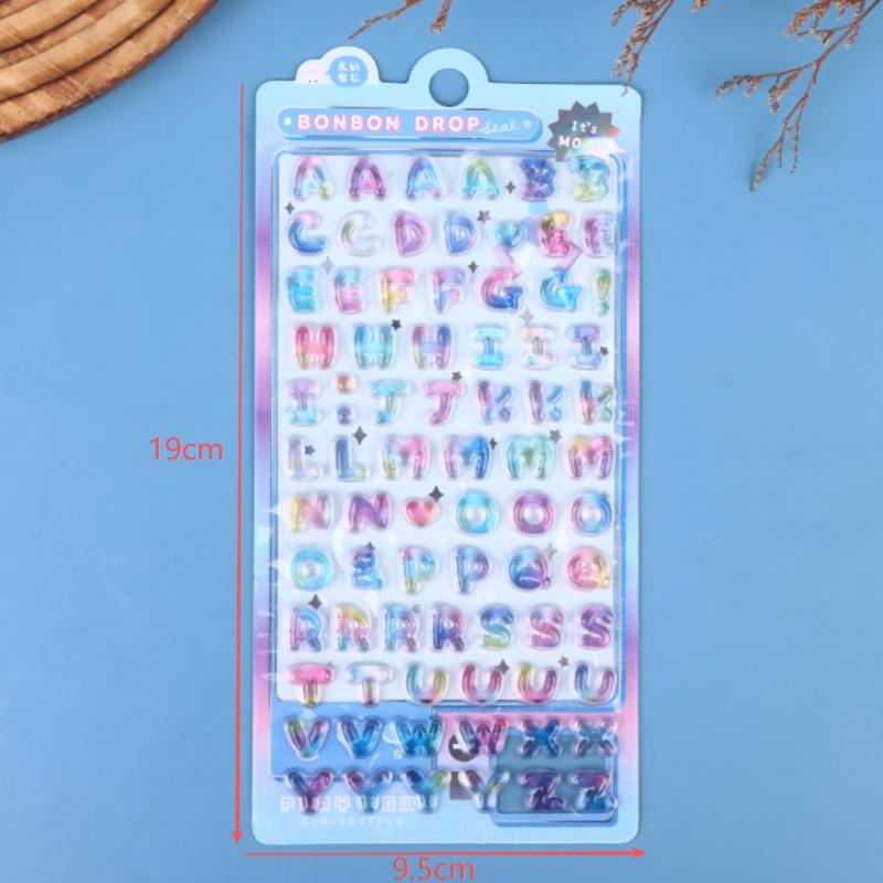 1Sheet Colorful 3D Cartoon Alphabet Relief Sticker DIY Journal Planner Photo Decoration School Student Reward Sticker Stationery