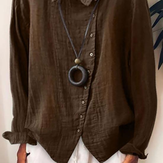 Irregular Single-breasted Women Shirt Turn-down Collar Skin-friendly Long Sleeve Solid Color Loose Blouse Ladies Clothing