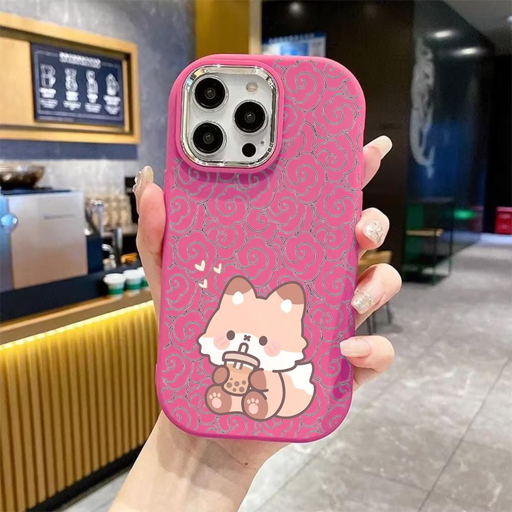Phone Case: 2D Flat Design Suitable for iPhone 18 17 16 15 14 13 Pro Protective Case, Couple Style, Milk Tea Little Fox, Christmas and Halloween Gift