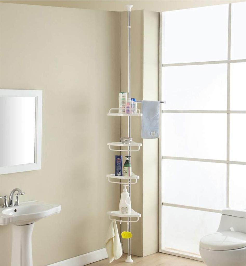 HRS Bathroom Storage Rack Corner Rack Bath Tension Shelf Height Bathroom Shampoo Rack Bathroom Rack Storage Corner Shelf Towel Shampoo Placement