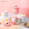European Cartoon Cute Ceramic Mug Creative Cake Water Cup with Lid Spoon High Beauty Girl Mood Couple Mugs Coffee Cups