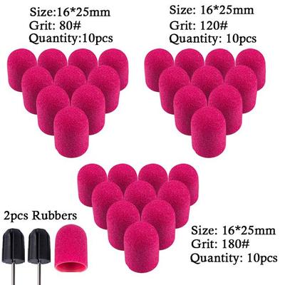 30 Stück Nagel-Schleifkappen mit 2 Stück Gummis, Gel-Lack-Entferner, Nagelbohrer, Schleifsandband für Pediküre-Maniküre-Maschine