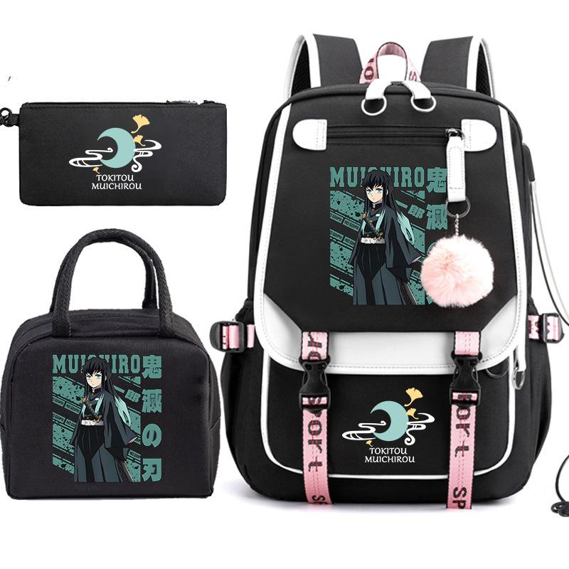 Riman Printed Pencil Bag, Lunch Bag, Schoolbag, Three-in-one, Elementary, Junior High and High School Students Travel Backpack