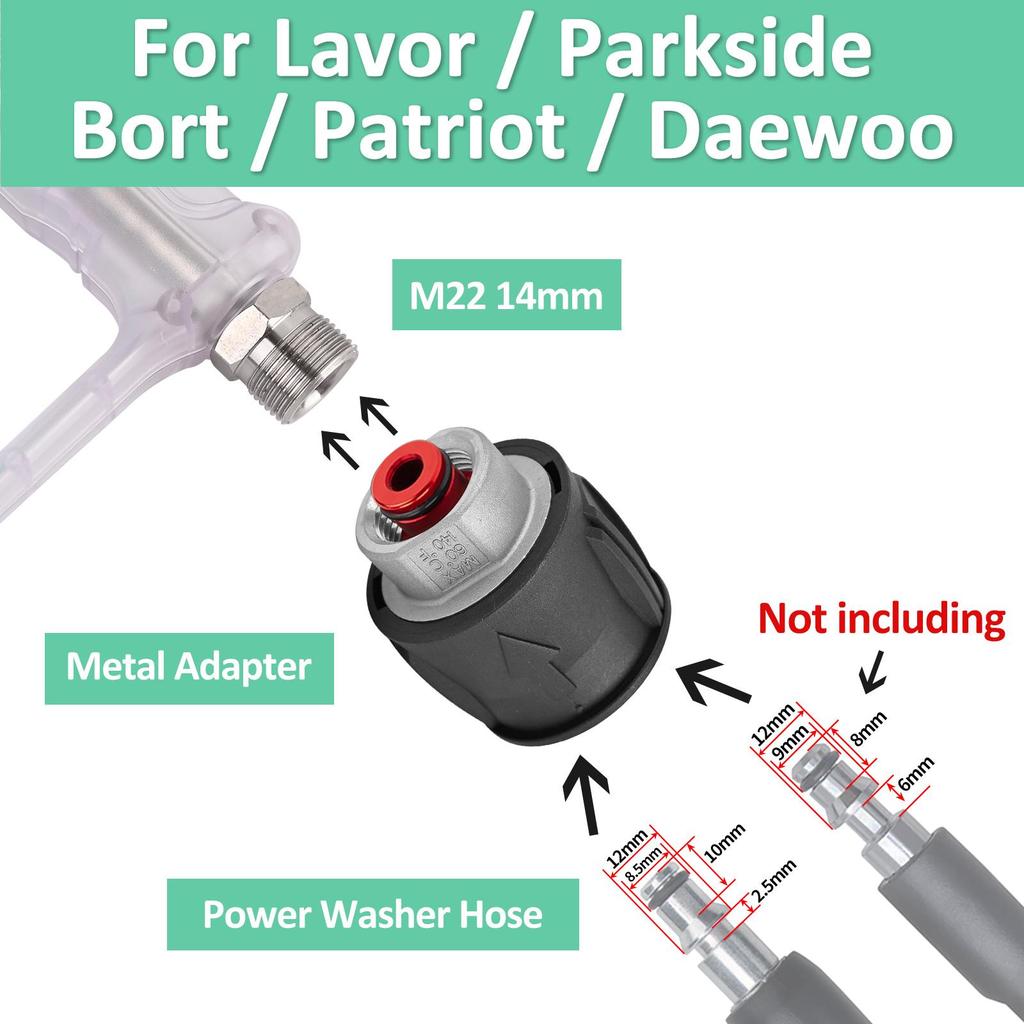 BEAR FORCE Transparent Pressure Washer Gun Kit for Car Cleaning with 1/4” Quick Plug Foam Cannon 1L & 5 Tips & Hose Connector