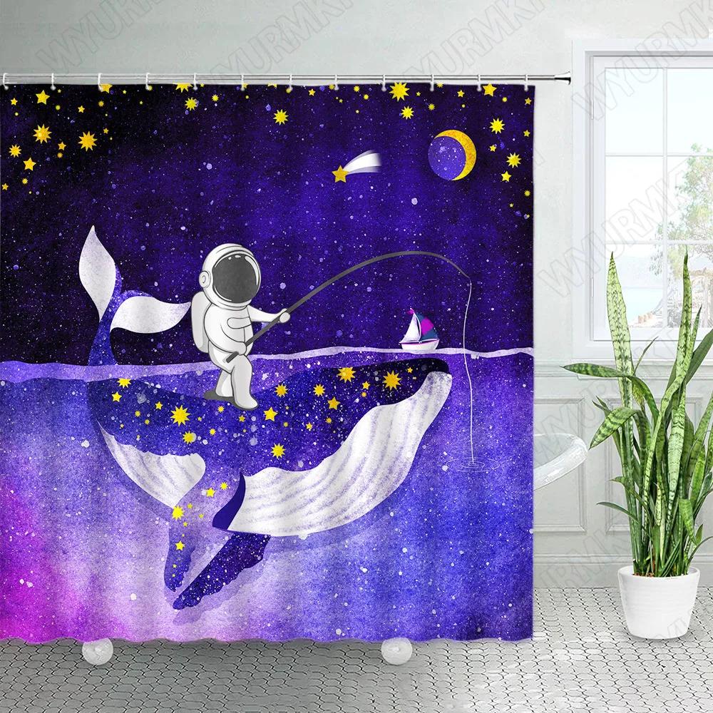 Kreative Tiere Duschvorhänge Badebär Meereswellen Haie Katze Dinosaurier Lustiges Design Stoff Badezimmer Dekor Duschvorhang Set