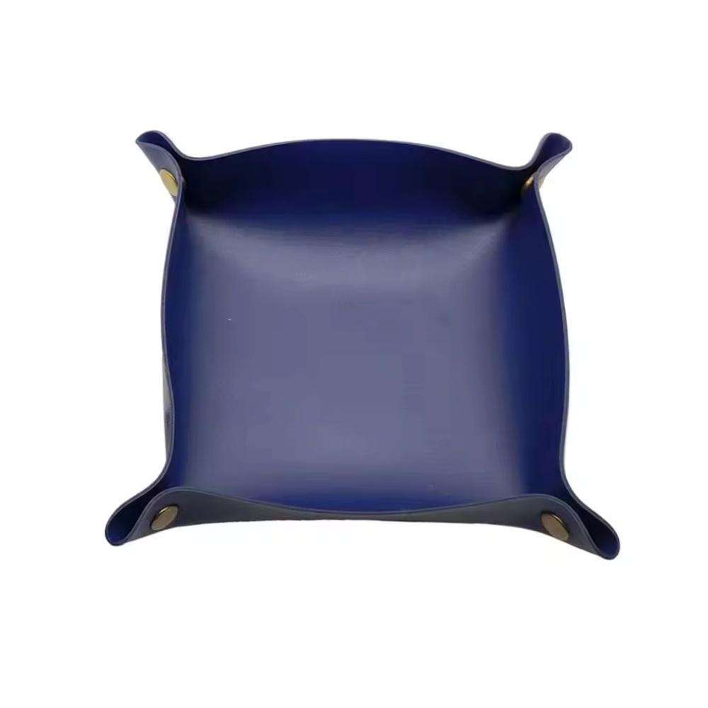 1pc 9.84inX9.84in Leather Storage Box Desktop Storage Tray Jewelry Cosmetic Key Stuff Storage Basket Folding Table Organizer