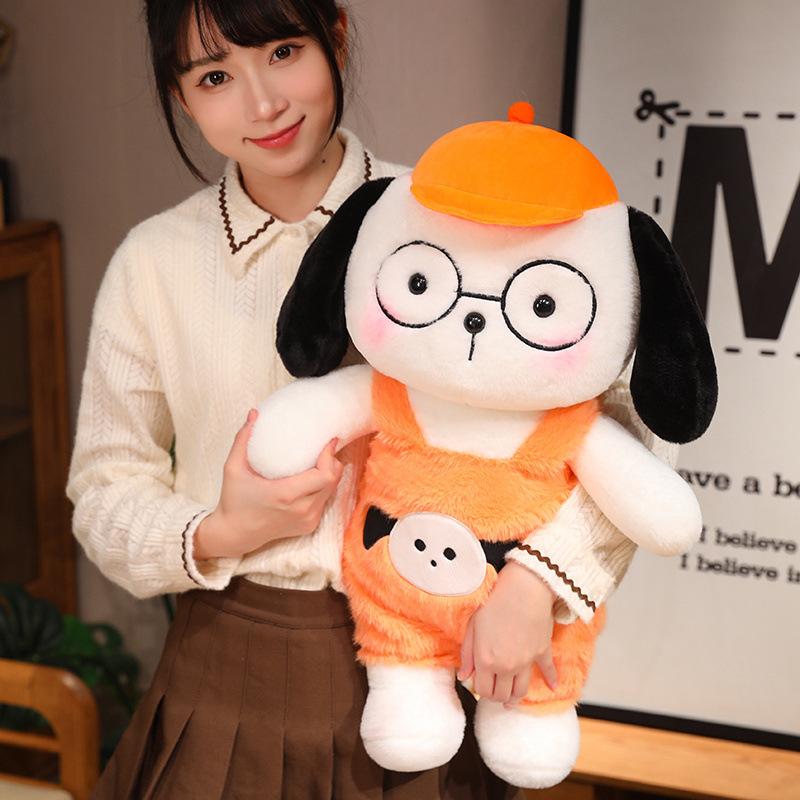 Cute Hat Puppy Dog Doll Plush Toy Little White Dog Teddy Dog Doll Children'S Company Soothing Rag Doll